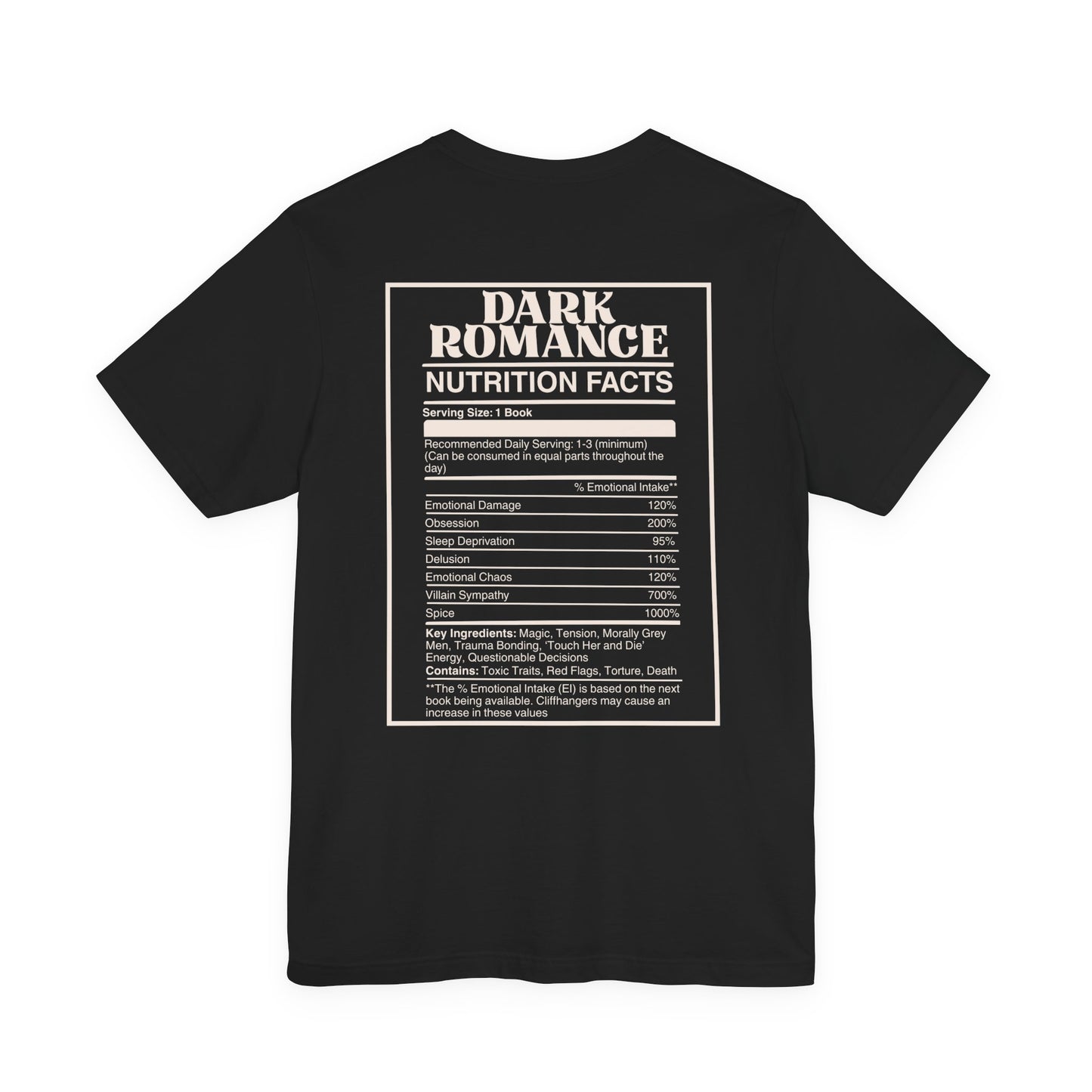 Dark Romance Nutrition Facts T-Shirt | Funny Bookish T-shirt for Dark Romance Readers | Spicy Book Gift | BookTok