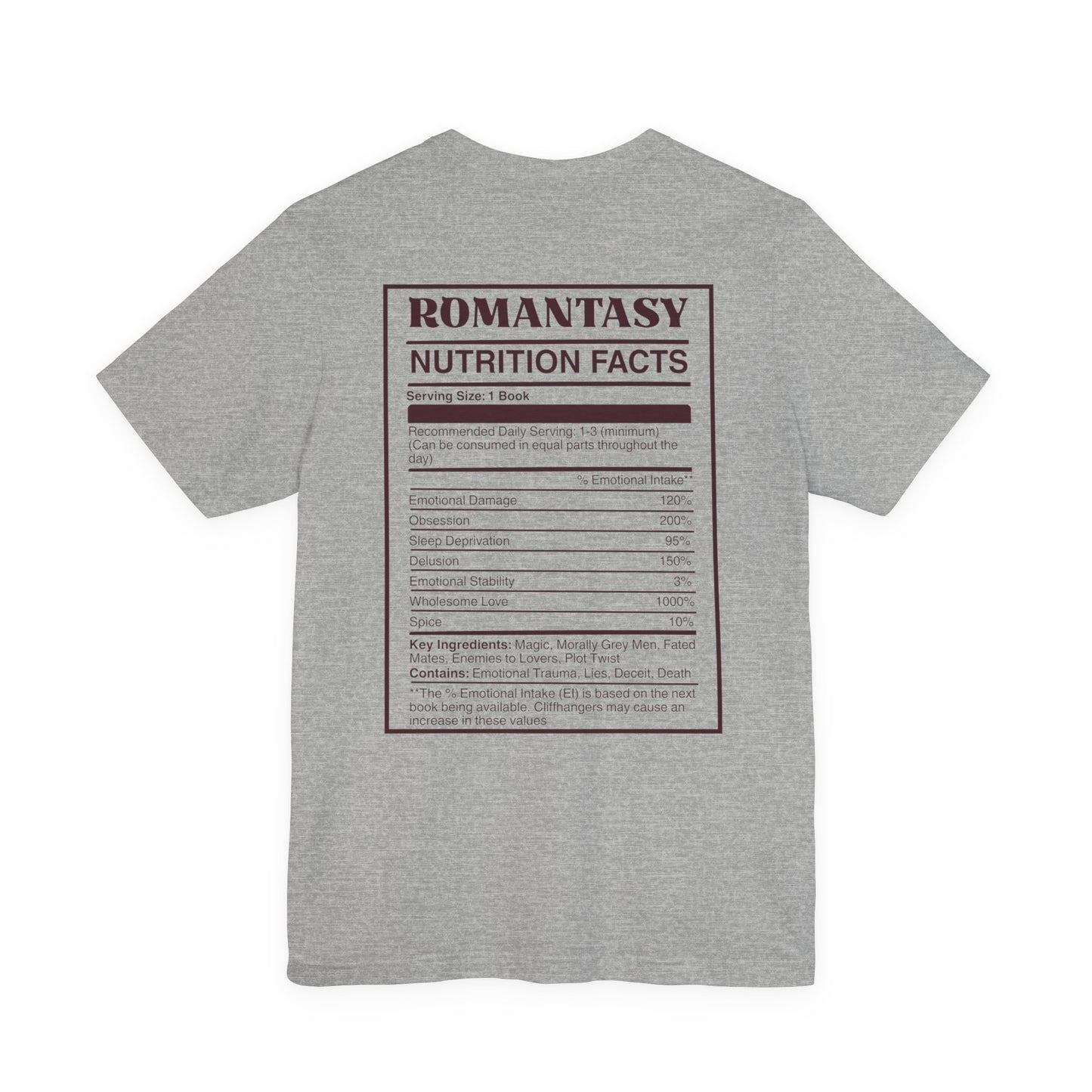 Romantasy Nutrition Facts T-Shirt | Funny Bookish T-shirt for Fantasy Romance Readers | BookTok Gift