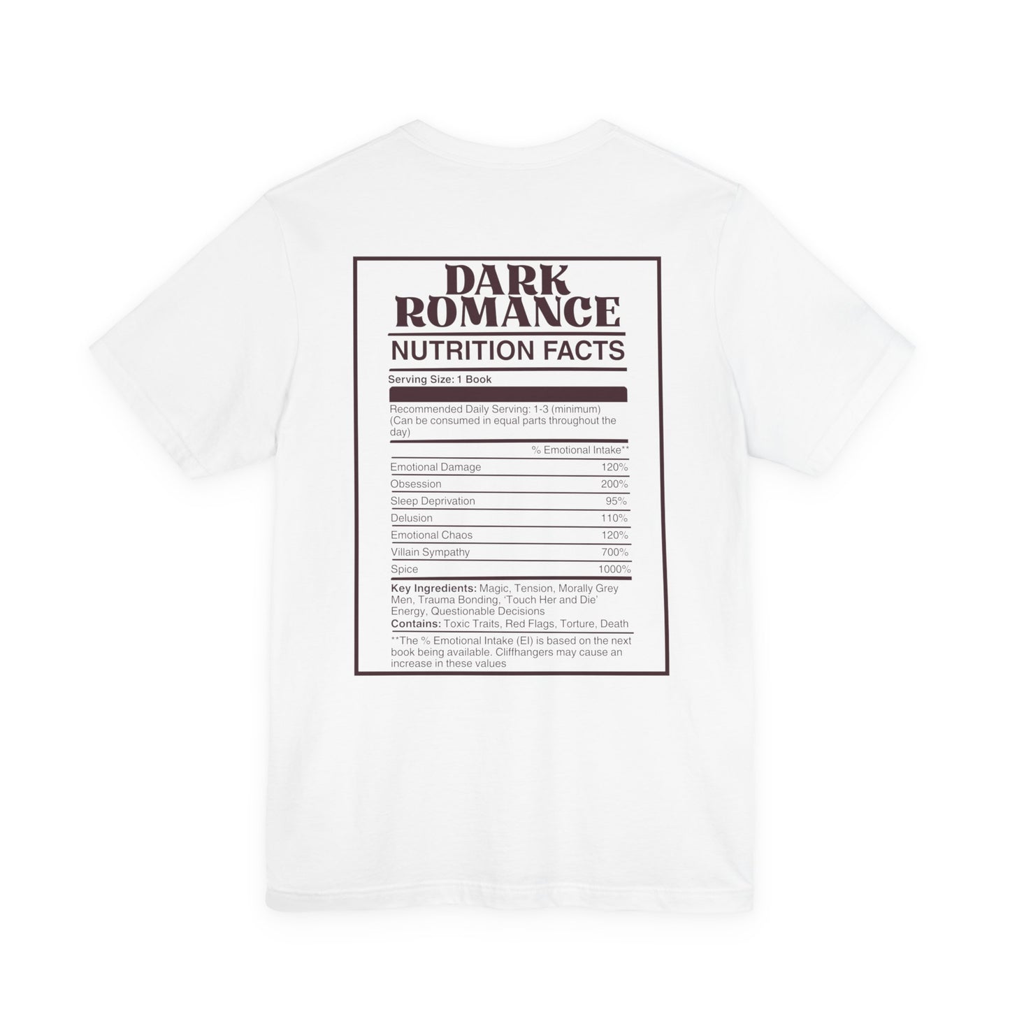 Dark Romance Nutrition Facts T-Shirt | Funny Bookish T-shirt for Dark Romance Readers | Spicy Book Gift | BookTok