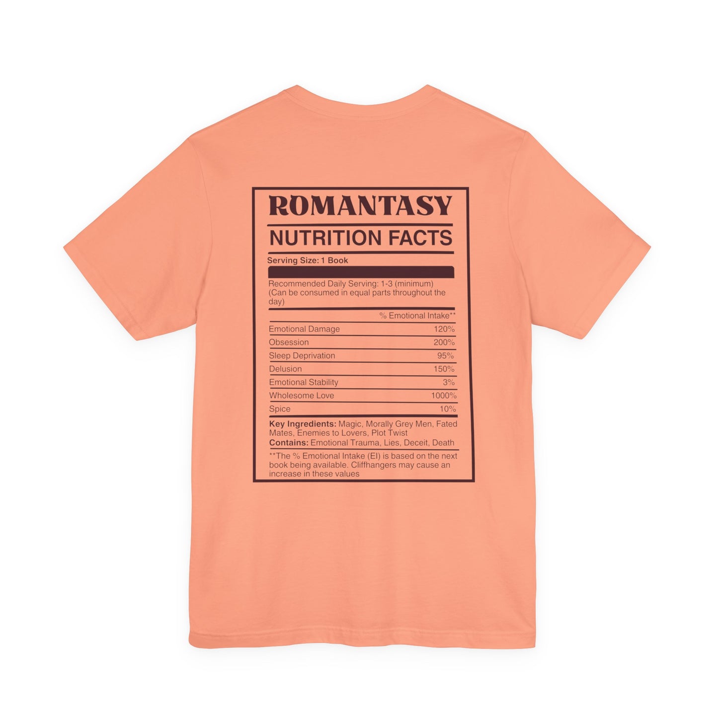 Romantasy Nutrition Facts T-Shirt | Funny Bookish T-shirt for Fantasy Romance Readers | BookTok Gift