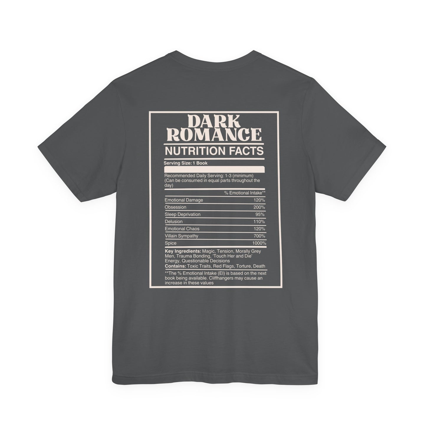 Dark Romance Nutrition Facts T-Shirt | Funny Bookish T-shirt for Dark Romance Readers | Spicy Book Gift | BookTok
