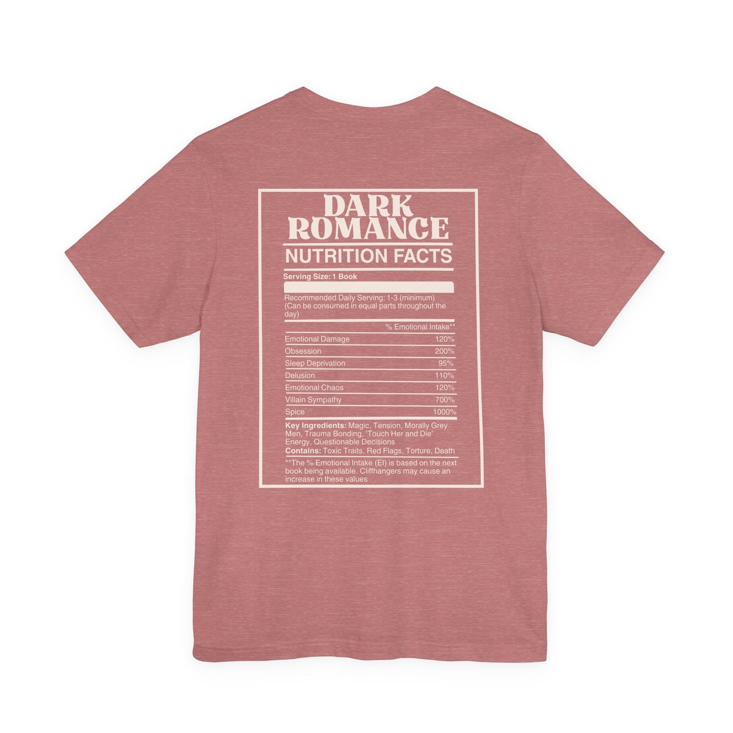 Dark Romance Nutrition Facts T-Shirt | Funny Bookish T-shirt for Dark Romance Readers | Spicy Book Gift | BookTok