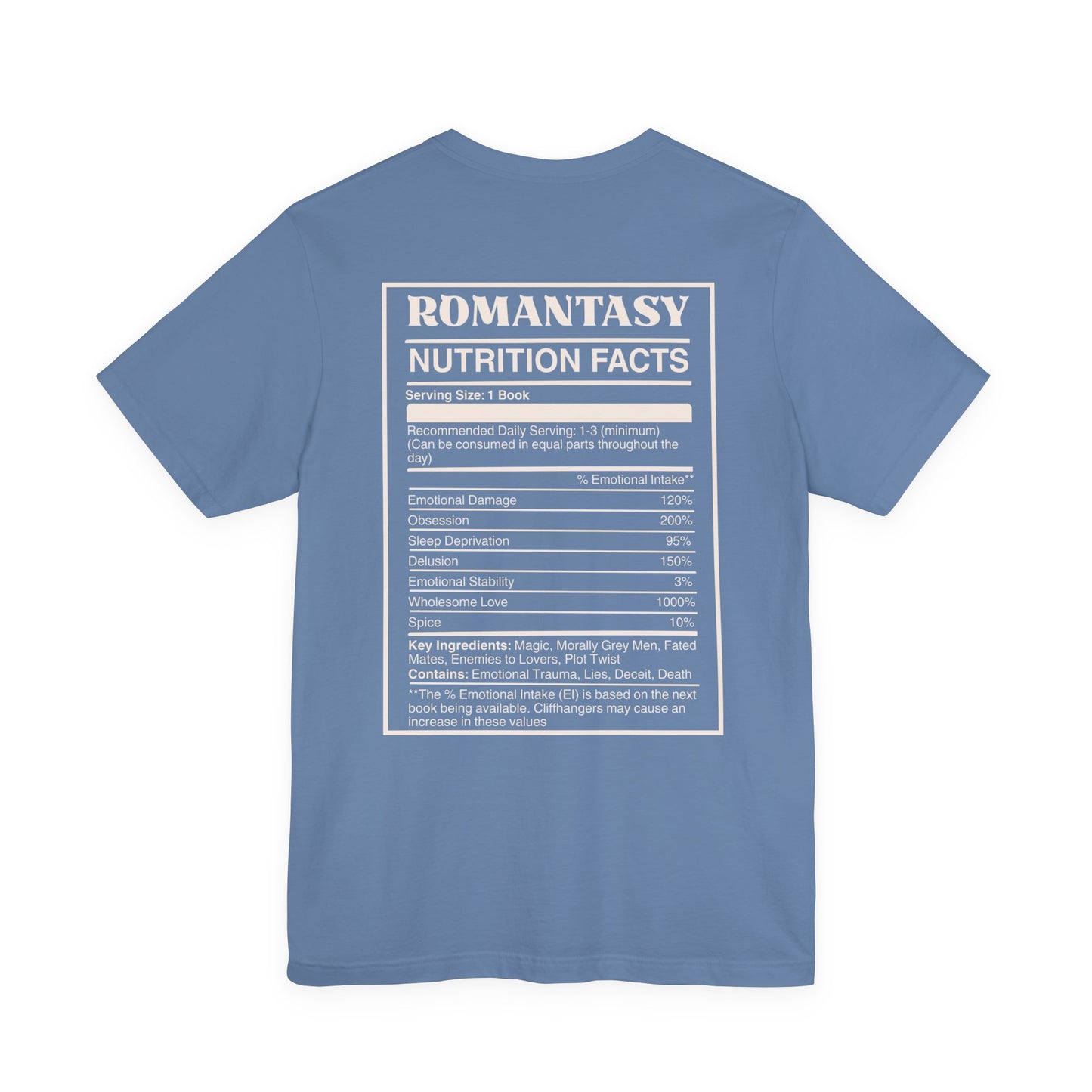 Romantasy Nutrition Facts T-Shirt | Funny Bookish T-shirt for Fantasy Romance Readers | BookTok Gift