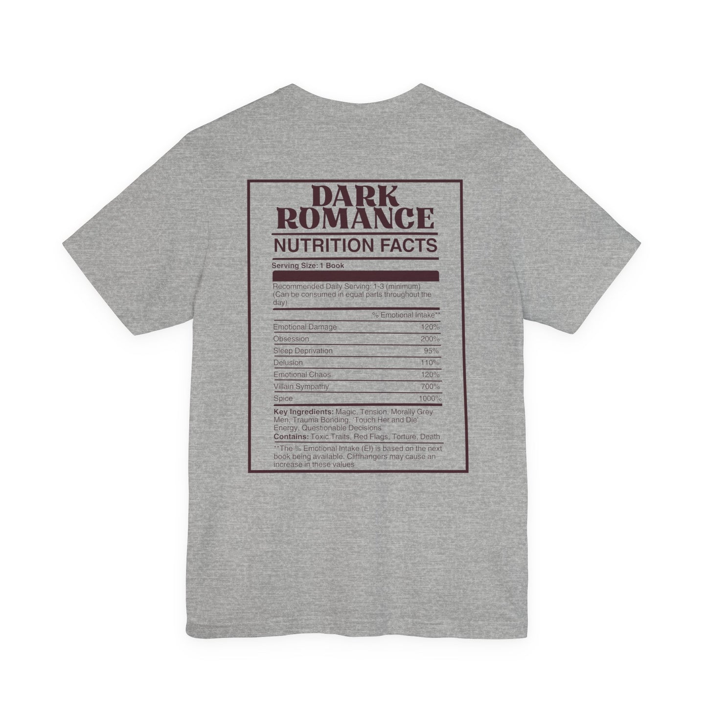 Dark Romance Nutrition Facts T-Shirt | Funny Bookish T-shirt for Dark Romance Readers | Spicy Book Gift | BookTok