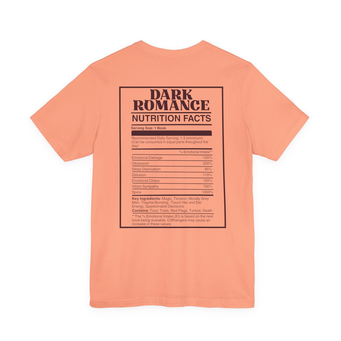 Dark Romance Nutrition Facts T-Shirt | Funny Bookish T-shirt for Dark Romance Readers | Spicy Book Gift | BookTok