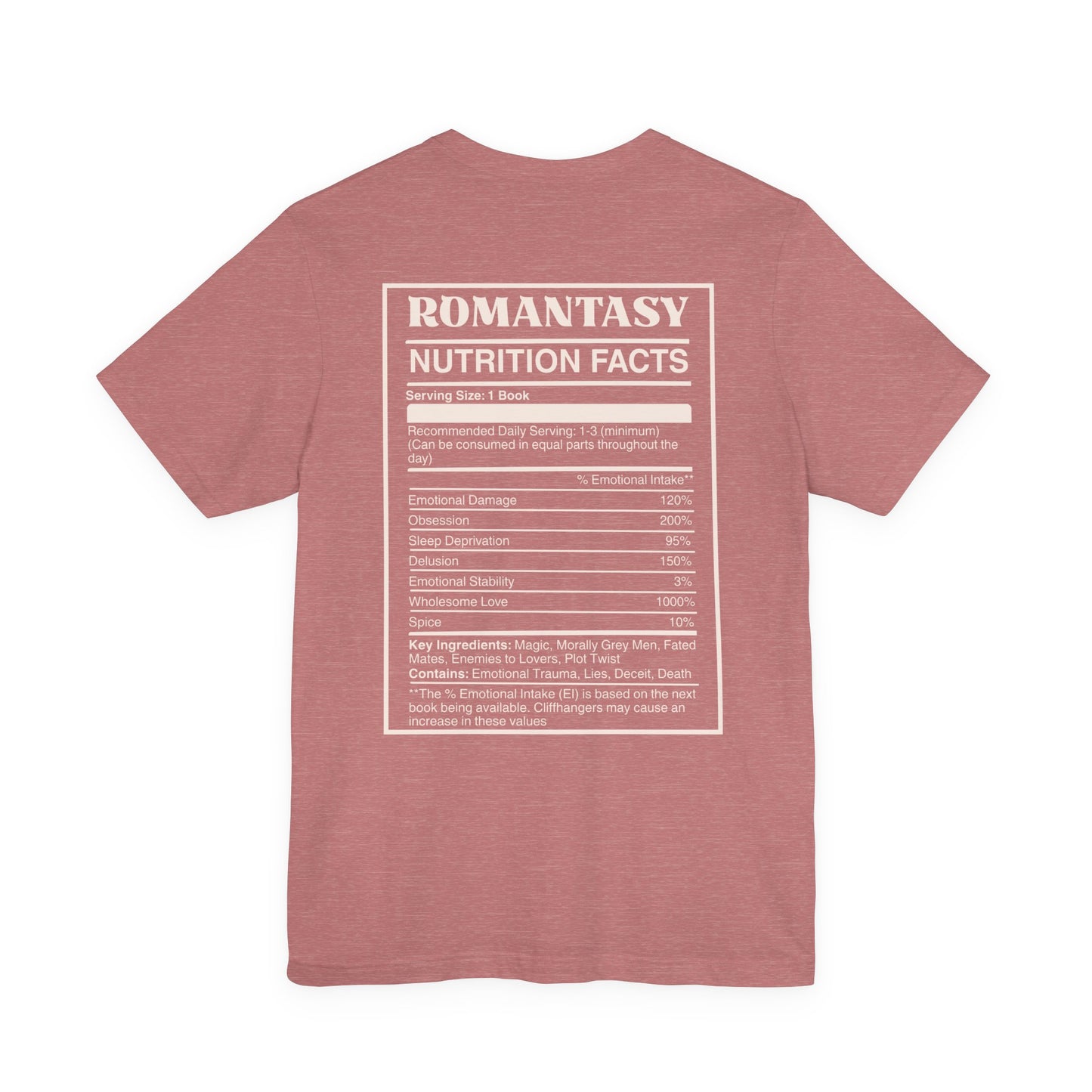 Romantasy Nutrition Facts T-Shirt | Funny Bookish T-shirt for Fantasy Romance Readers | BookTok Gift