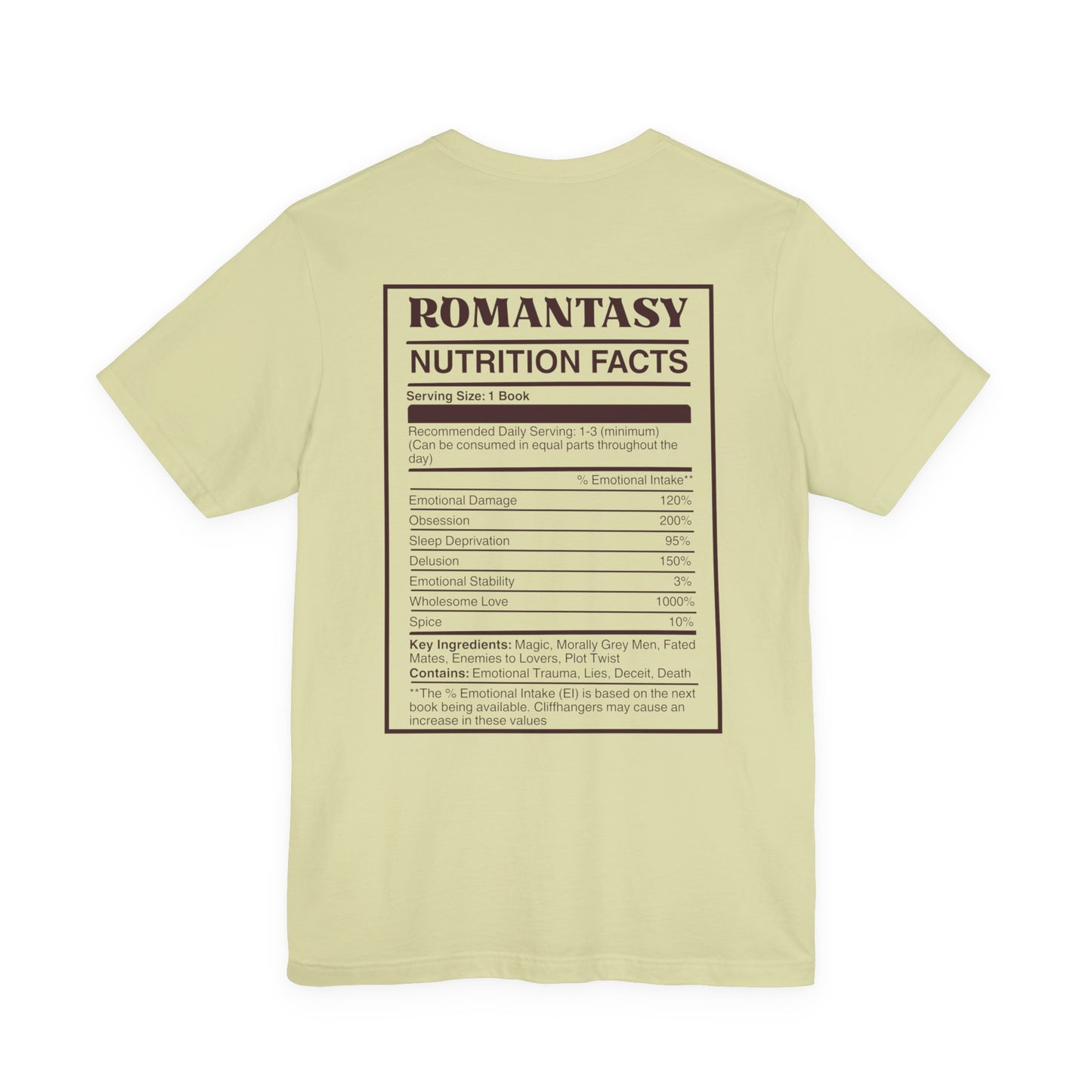 Romantasy Nutrition Facts T-Shirt | Funny Bookish T-shirt for Fantasy Romance Readers | BookTok Gift