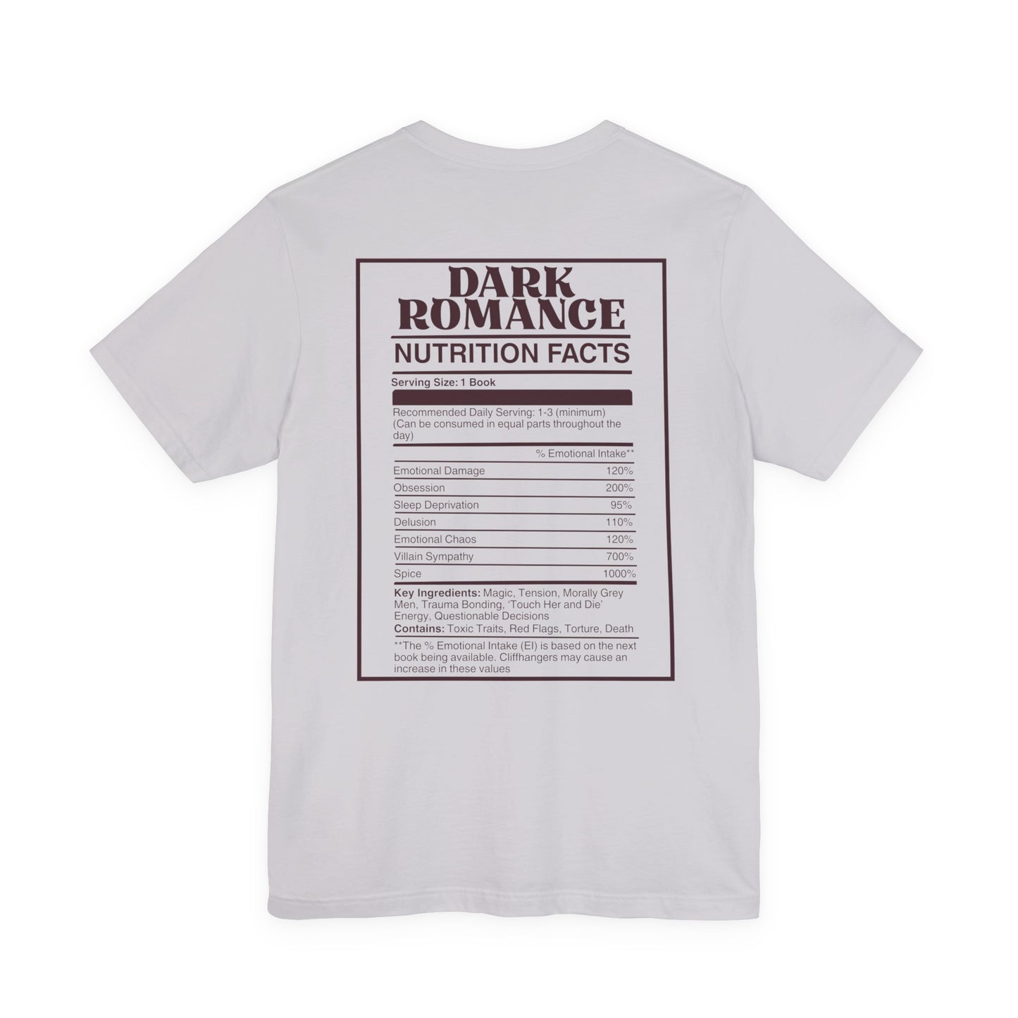 Dark Romance Nutrition Facts T-Shirt | Funny Bookish T-shirt for Dark Romance Readers | Spicy Book Gift | BookTok