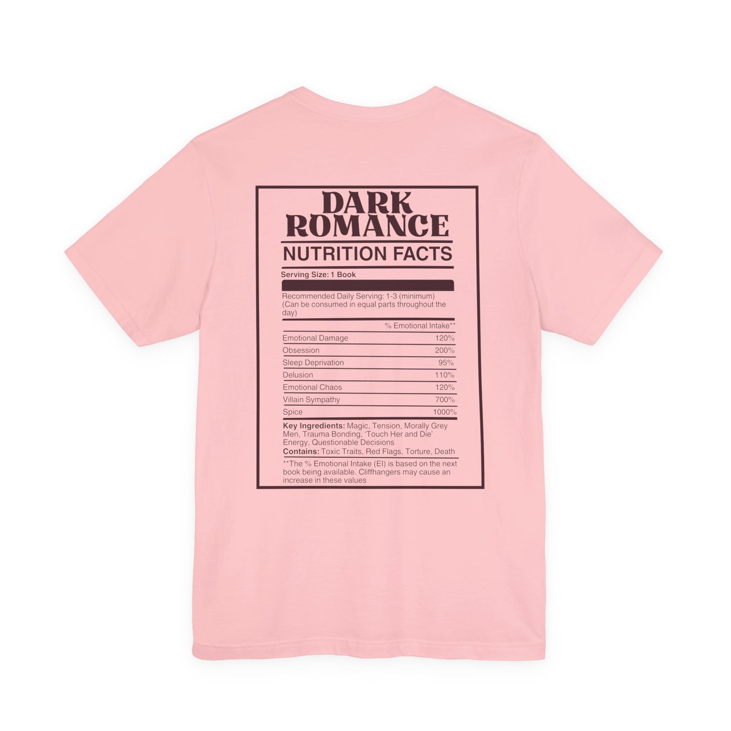 Dark Romance Nutrition Facts T-Shirt | Funny Bookish T-shirt for Dark Romance Readers | Spicy Book Gift | BookTok