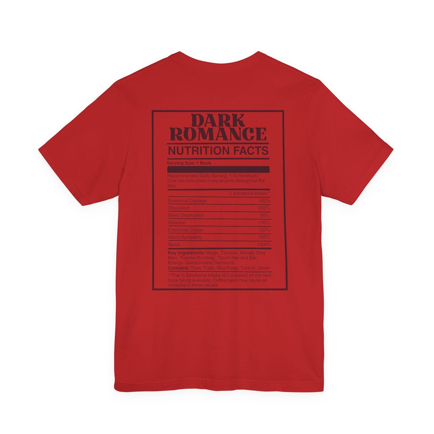 Dark Romance Nutrition Facts T-Shirt | Funny Bookish T-shirt for Dark Romance Readers | Spicy Book Gift | BookTok