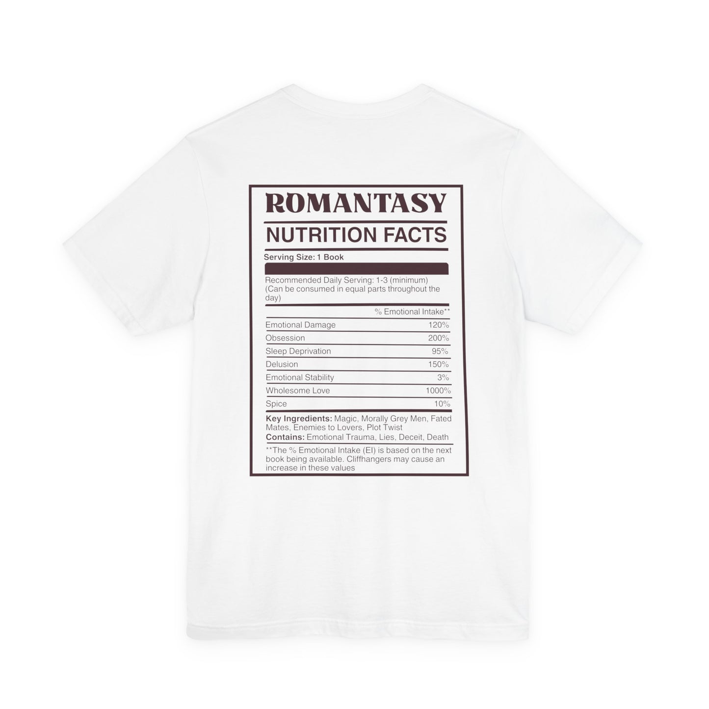 Romantasy Nutrition Facts T-Shirt | Funny Bookish T-shirt for Fantasy Romance Readers | BookTok Gift