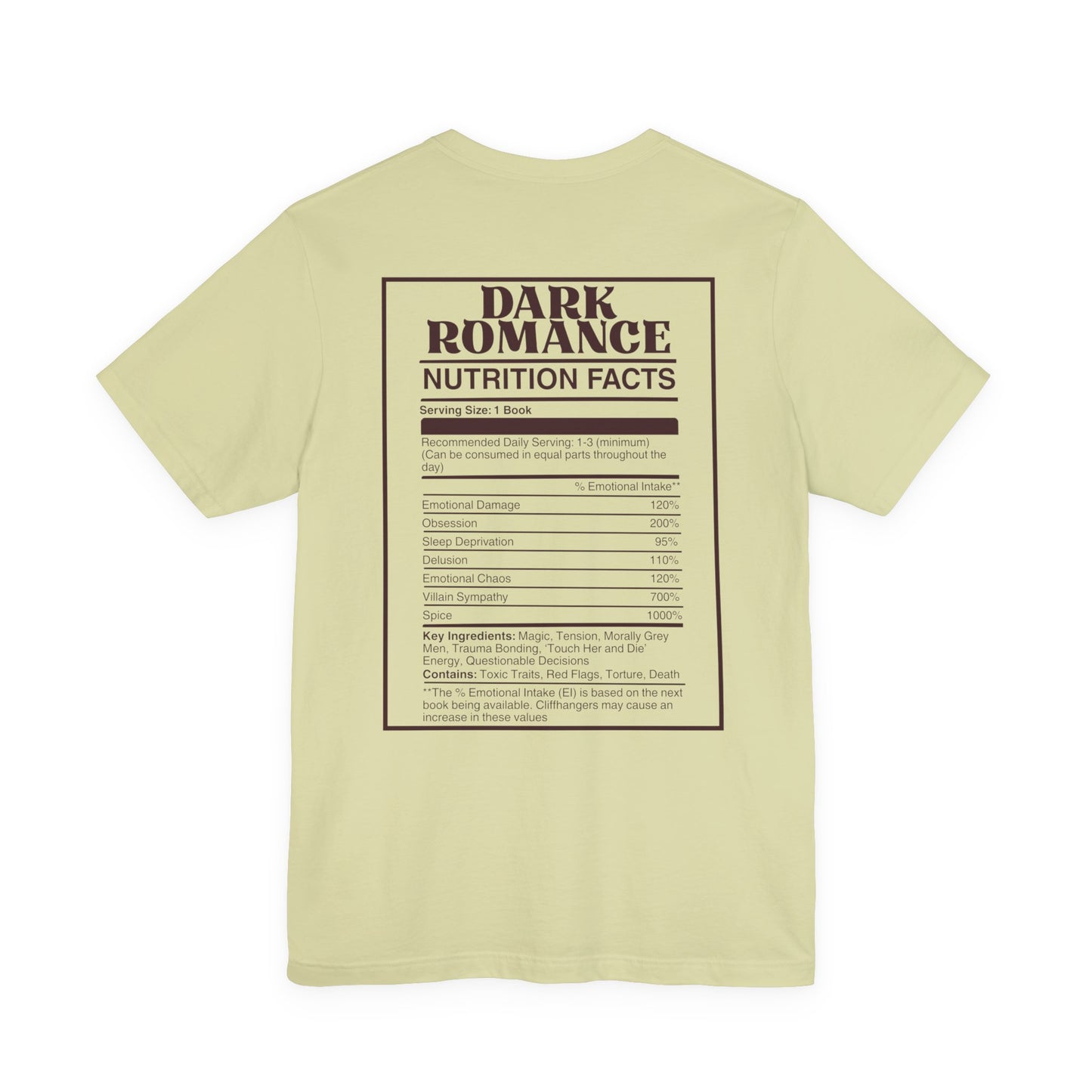 Dark Romance Nutrition Facts T-Shirt | Funny Bookish T-shirt for Dark Romance Readers | Spicy Book Gift | BookTok