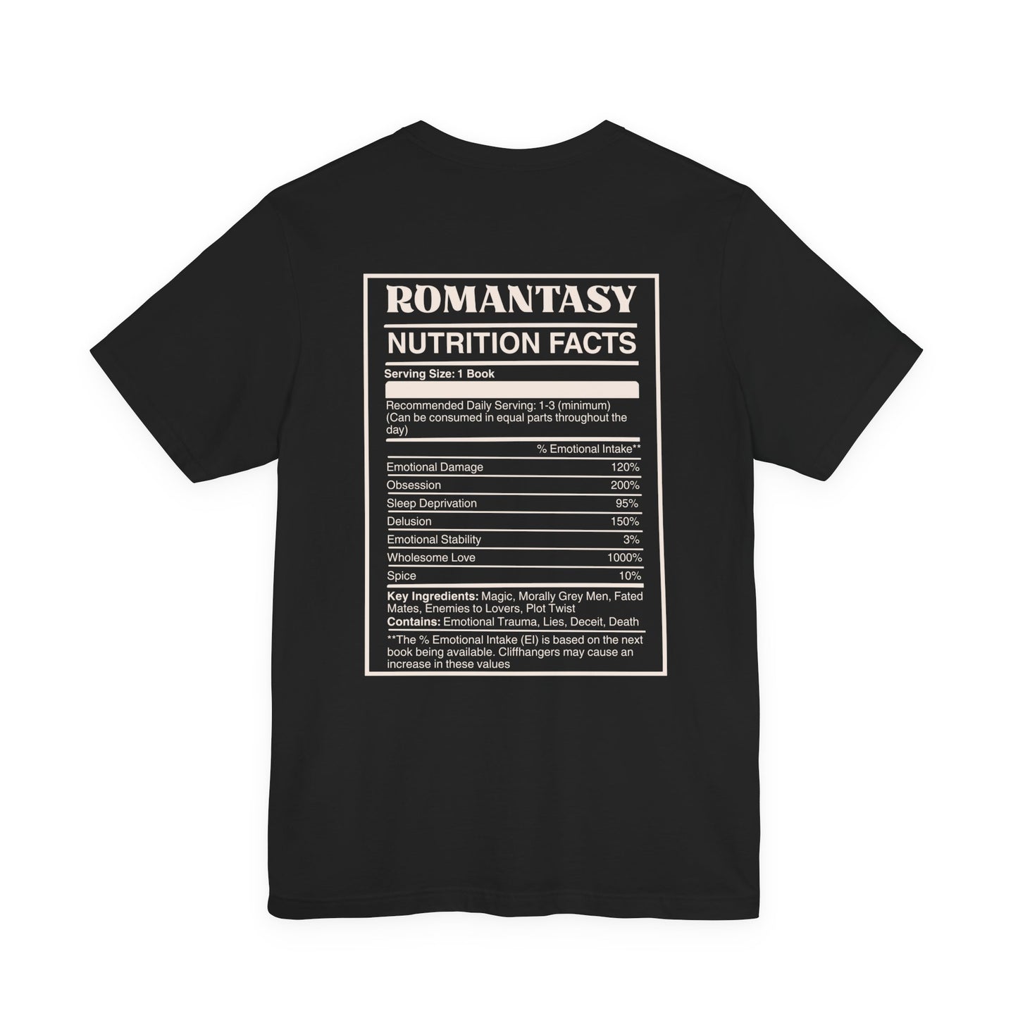 Romantasy Nutrition Facts T-Shirt | Funny Bookish T-shirt for Fantasy Romance Readers | BookTok Gift