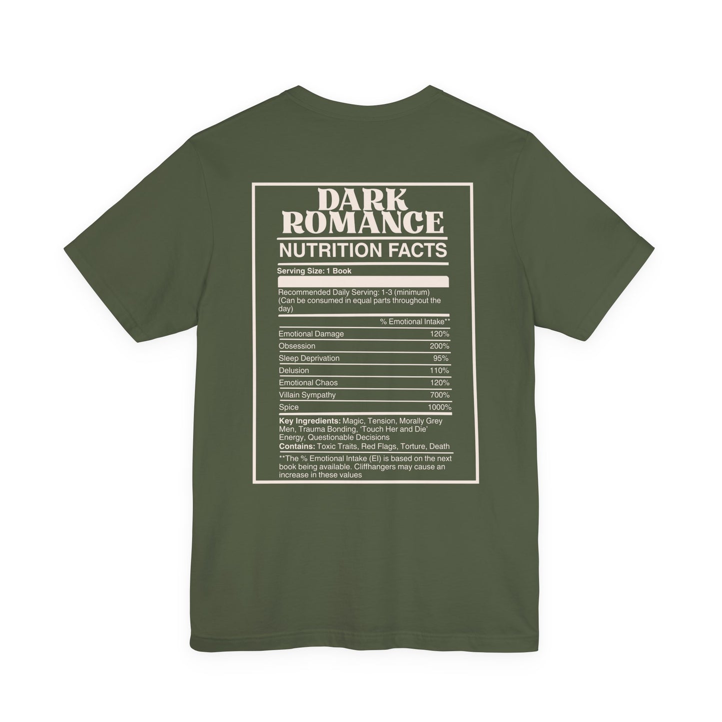 Dark Romance Nutrition Facts T-Shirt | Funny Bookish T-shirt for Dark Romance Readers | Spicy Book Gift | BookTok