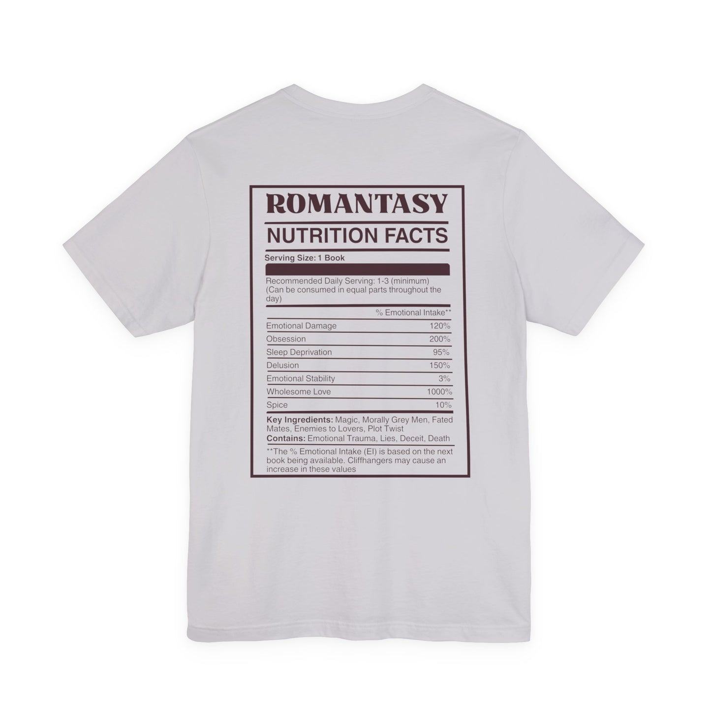 Romantasy Nutrition Facts T-Shirt | Funny Bookish T-shirt for Fantasy Romance Readers | BookTok Gift