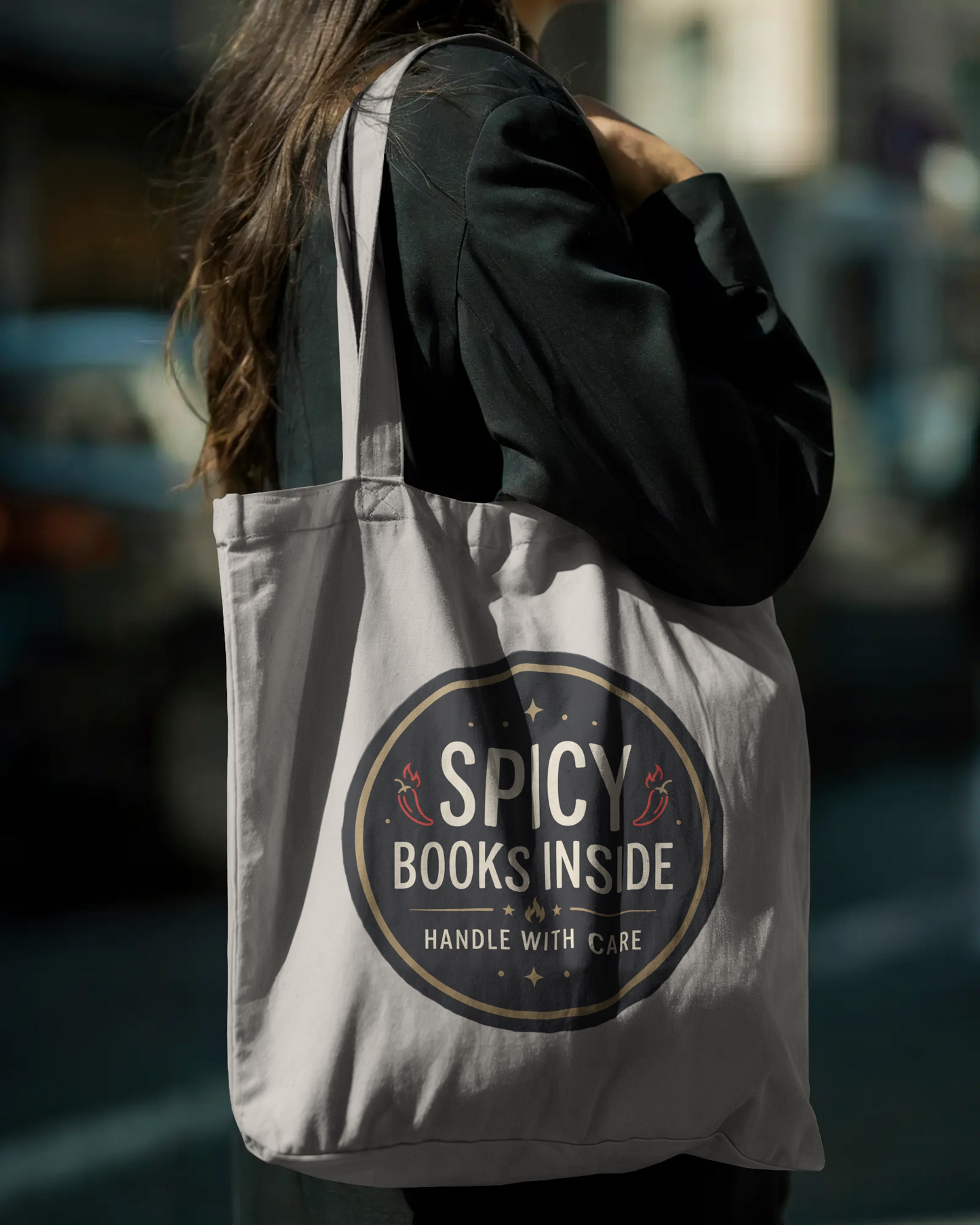 Spicy Books Inside Handle With Care Tote Bag | Spicy Book Lover Gift | Romantasy Canvas Bag